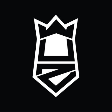 UZ Harf Logosu monogram altıgen kalkanı taç izole tasarım şablonu ile yukarı ve aşağı şekil