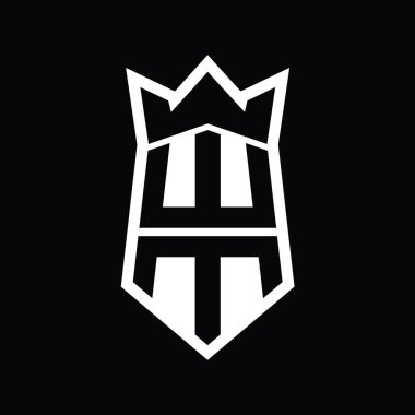 WM Harf Logosu monogram altıgen kalkanı taç izole tasarım şablonu ile yukarı ve aşağı şekil