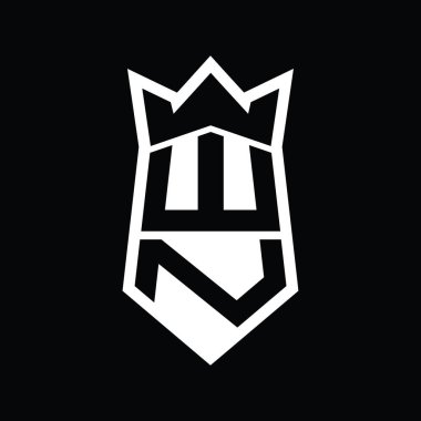 WN Letter Logo monogram altıgen kalkanı taç izole tasarım şablonu ile yukarı ve aşağı şekil