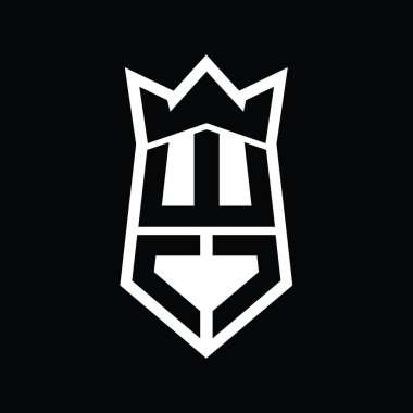 WO Harf Logosu monogram altıgen kalkanı taç izole tasarım şablonu ile yukarı ve aşağı şekil