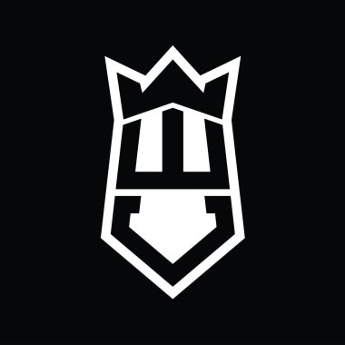 WV Letter Logo monogram altıgen kalkanı taç izole tasarım şablonu ile yukarı ve aşağı şekil