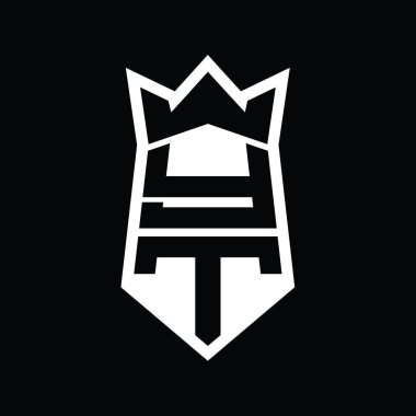 YT Harf Logosu monogram altıgen kalkanı taç izole edilmiş stil şablonu ile yukarı ve aşağı şekil