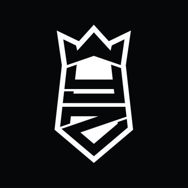 YZ Harf Logosu monogram altıgen kalkanı taç izole tasarım şablonu ile yukarı ve aşağı şekil