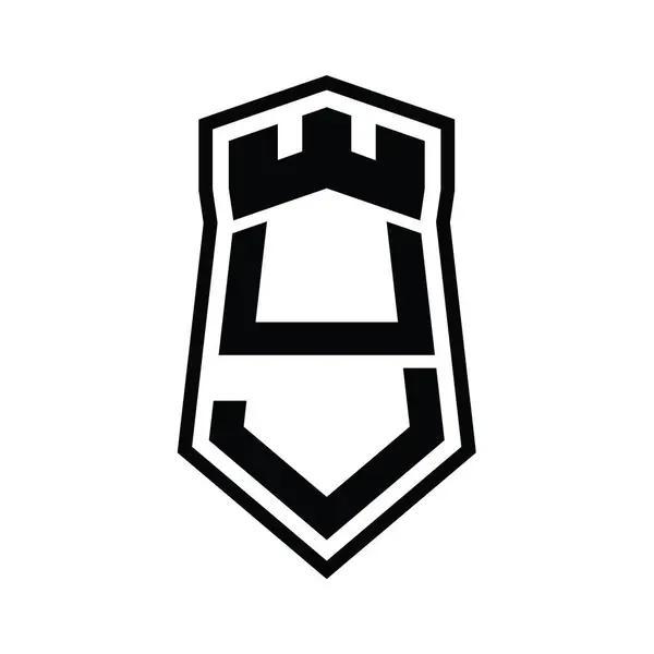 Carta Logo Monograma Hexágono Escudo Forma Arriba Abajo Con Plantilla — Foto de Stock