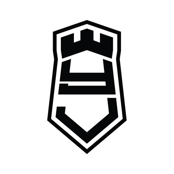 Carta Logo Monograma Hexágono Escudo Forma Arriba Abajo Con Plantilla — Foto de Stock