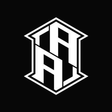 AA Harfi Logosu monogram altıgen kalkanı keskin köşeli izole tasarım şablonu ile yukarı ve aşağı şekil
