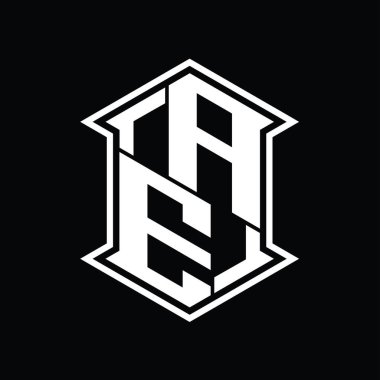 AE Letter Logo monogram altıgen kalkanı keskin köşeli izole tasarım şablonu ile yukarı ve aşağı şekil