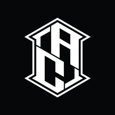 AC Harfi Logo monogram altıgen kalkanı keskin köşeli izole tasarım şablonu ile yukarı ve aşağı şekil