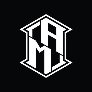 AM Letter Logosu monogram altıgen kalkanı keskin köşe izole tasarım şablonu ile yukarı ve aşağı şekil