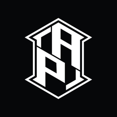 AP Harf Logosu monogram altıgen kalkanı keskin köşeli izole tasarım şablonu ile yukarı ve aşağı şekil