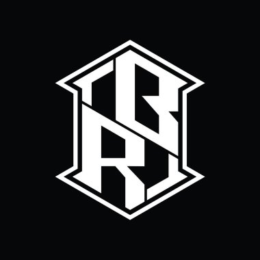 BR Letter Logo monogram altıgen kalkan biçimi keskin köşe izole tasarım şablonu ile yukarı ve aşağı