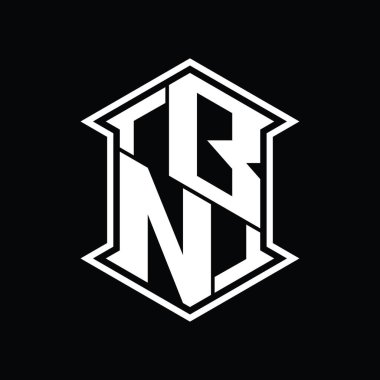 BN Harfi Logosu monogram altıgen kalkanı keskin köşeli izole tasarım şablonu ile yukarı ve aşağı şekil