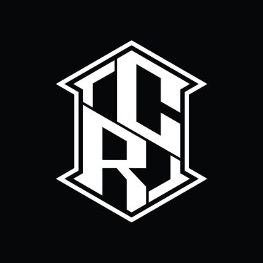 CR Harf Logosu monogram altıgen kalkanı keskin köşeli izole tasarım şablonu ile yukarı ve aşağı şekil