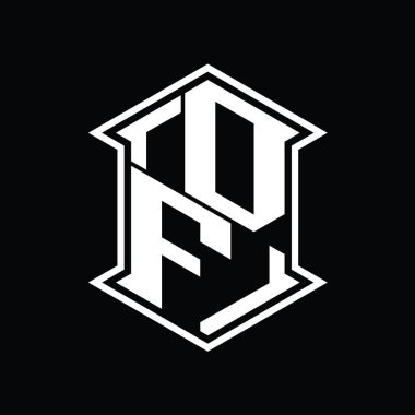 DF Harf Logosu monogram altıgen kalkanı keskin köşeli izole tasarım şablonu ile yukarı ve aşağı şekil