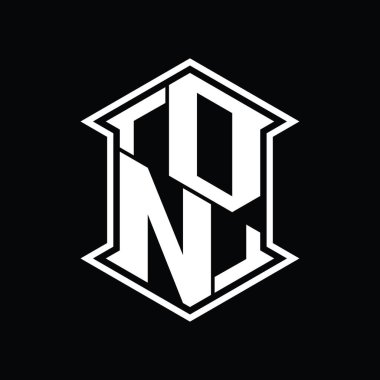 DN Harf Logosu monogram altıgen kalkanı keskin köşeli izole tasarım şablonu ile yukarı ve aşağı şekil