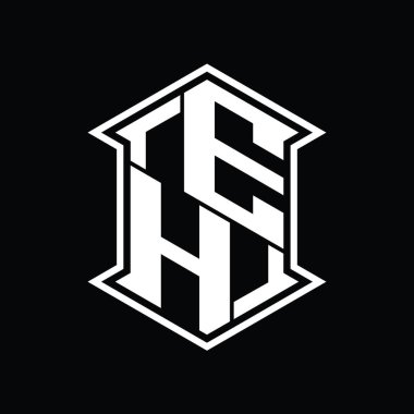 EH Harf Logosu monogram altıgen kalkanı keskin köşeli izole tasarım şablonu ile yukarı ve aşağı şekil