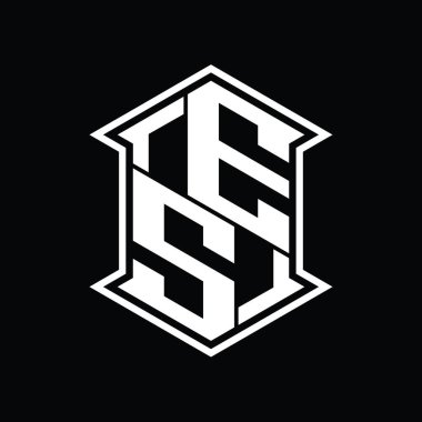 ES Harfi Logosu monogram altıgen kalkanı keskin köşe izole tasarım şablonu ile yukarı ve aşağı şekil