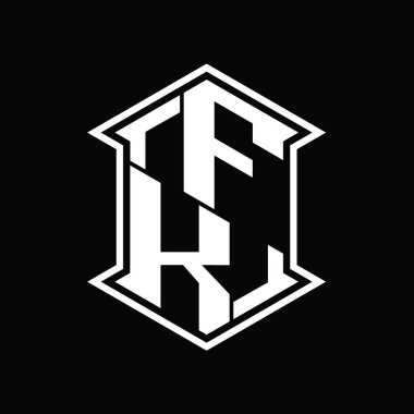 FK Harf Logosu monogram altıgen kalkanı keskin köşeli izole tasarım şablonu ile yukarı ve aşağı şekil