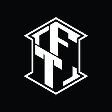 FT Harfi Logosu monogram altıgen kalkanı keskin köşeli izole tasarım şablonu ile yukarı ve aşağı şekil