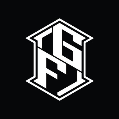 GF Harf Logosu monogram altıgen kalkanı keskin köşeli izole tasarım şablonu ile yukarı ve aşağı şekil
