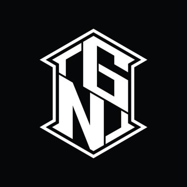 GN Harfi Logosu monogram altıgen kalkanı keskin köşeli izole tasarım şablonu ile yukarı ve aşağı şekil