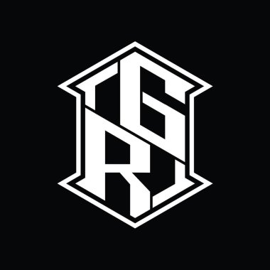 GR Harf Logosu monogram altıgen kalkanı keskin köşeli izole tasarım şablonu ile yukarı ve aşağı şekil