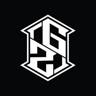 GZ Harf Logosu monogram altıgen kalkan biçimi keskin köşe izole tasarım şablonu ile yukarı ve aşağı