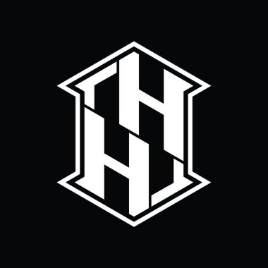 HH Harf Logosu monogram altıgen kalkanı keskin köşeli izole tasarım şablonu ile yukarı ve aşağı şekil