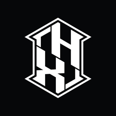 HX Harf Logosu monogram altıgen kalkanı keskin köşeli izole tasarım şablonu ile yukarı ve aşağı şekil