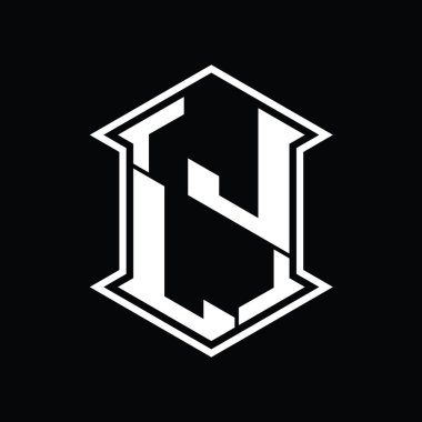 JL Letter Logo monogram altıgen kalkanı keskin köşeli izole tasarım şablonu ile yukarı ve aşağı şekil