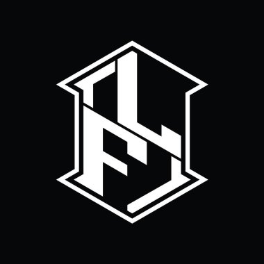 LF Harf Logosu monogram altıgen kalkanı keskin köşeli izole tasarım şablonu ile yukarı ve aşağı şekil