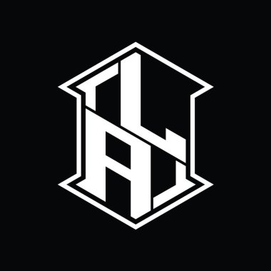 LA Harfi Logosu monogram altıgen kalkanı keskin köşe izole tasarım şablonu ile yukarı ve aşağı şekil
