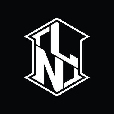 LN Harfi Logosu monogram altıgen kalkanı keskin köşeli izole tasarım şablonu ile yukarı ve aşağı şekil