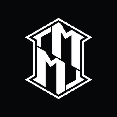 MM Harf Logosu monogram altıgen kalkanı keskin köşeli izole tasarım şablonu ile yukarı ve aşağı şekil