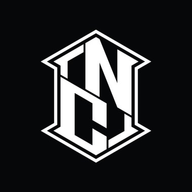 NC Harfi Logo monogram altıgen kalkan biçimi keskin köşe izole tasarım şablonu ile yukarı ve aşağı