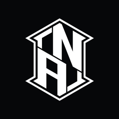NA Harfi Logosu monogram altıgen kalkanı keskin köşe izole tasarım şablonu ile yukarı ve aşağı şekil
