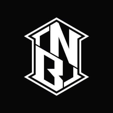 NB Harfi Logo monogram altıgen kalkanı keskin köşeli izole tasarım şablonu ile yukarı ve aşağı şekil