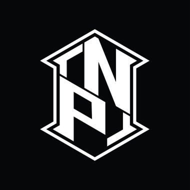 NP Harf Logosu monogram altıgen kalkanı keskin köşeli izole tasarım şablonu ile yukarı ve aşağı şekil
