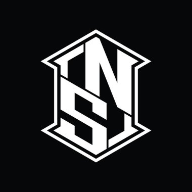 NS Letter Logo monogram altıgen kalkanı keskin köşeli izole tasarım şablonu ile yukarı ve aşağı şekil