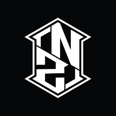 NZ Harf Logosu monogram altıgen kalkanı keskin köşeli izole tasarım şablonu ile yukarı ve aşağı şekil
