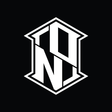 On Letter Logosu monogram altıgen kalkanı keskin köşe izole tasarım şablonu ile yukarı ve aşağı şekil