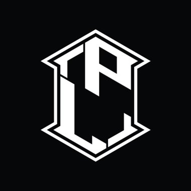 PL Harf Logosu monogram altıgen kalkanı keskin köşeli izole tasarım şablonu ile yukarı ve aşağı şekil