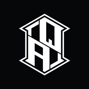 QA Harfi Logosu monogram altıgen kalkanı keskin köşeli izole tasarım şablonu ile yukarı ve aşağı şekil