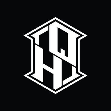 QH Harf Logosu monogram altıgen kalkanı keskin köşeli izole tasarım şablonu ile yukarı ve aşağı şekil