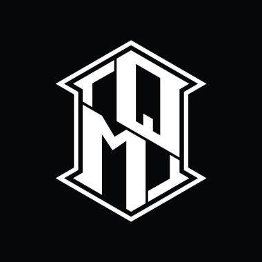 QM Harfi Logo monogram altıgen kalkanı keskin köşeli izole tasarım şablonu ile yukarı ve aşağı şekil
