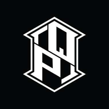 QP Harf Logosu monogram altıgen kalkanı keskin köşeli izole tasarım şablonu ile yukarı ve aşağı şekil