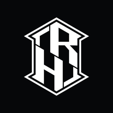 RH Harfi Logosu monogram altıgen kalkanı keskin köşeli izole tasarım şablonu ile yukarı ve aşağı şekil