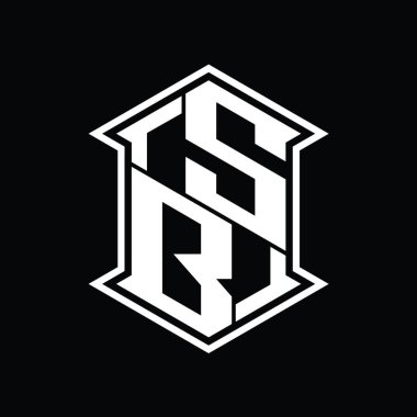 SB Harf Logosu monogram altıgen kalkanı keskin köşeli izole tasarım şablonu ile yukarı ve aşağı şekil