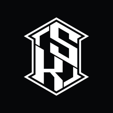 SK Harf Logosu monogram altıgen kalkanı keskin köşeli izole tasarım şablonu ile yukarı ve aşağı şekil