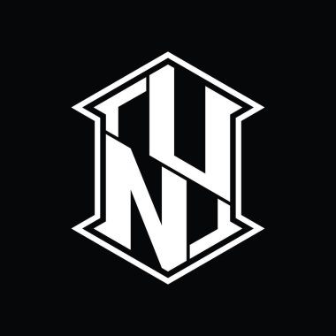 BM Harfi Logosu monogram altıgen kalkanı keskin köşeli izole tasarım şablonu ile yukarı ve aşağı şekil